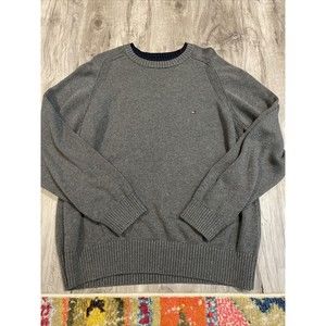 Men's Tommy Hilfiger Gray Pullover Sweater 100% Cotton Size Large
